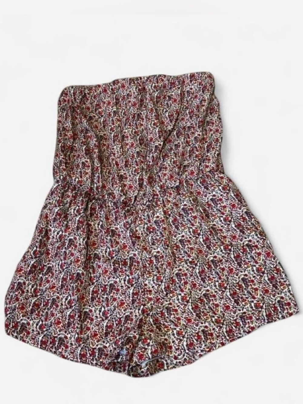 Women’s Strapless Floral Romper in Red, Cream, Brown Size L